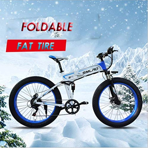 Folding Electric Mountain Bike : CJH Foldable Bicycle, Bicycle, Bike, Electric Bicycle, Mountain Bike26 inch Fat Tire, 48V 1000W Motor, Mobile Lithium Battery, Suitable for Cities, Mountains, Snow, Steep Slopes(Blue), Blue