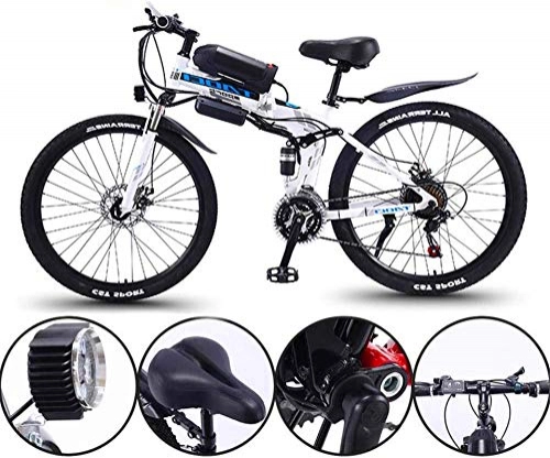 Folding Electric Mountain Bike : CLOTHES Electric Mountain Bike, 26 Inch Electric Bike 36V 350W Motor Snow Electric Bicycle with 21 Speed Foldable MTB Ebikes for Men Women Ladies / Commute Ebike, Bicycle (Color : White)