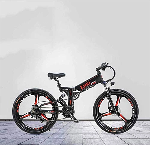 Folding Electric Mountain Bike : CLOTHES Electric Mountain Bike, Adult Electric Mountain Bike, 48V Lithium Battery, Aluminum Alloy Foldable Multi-Link Suspension, With GPS and Oil Disc Brake, Bicycle (Color : A)
