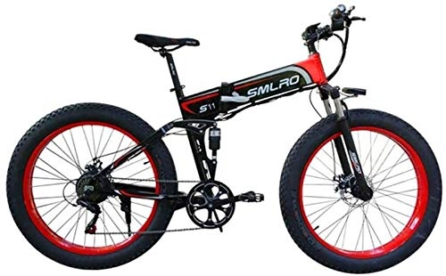 Folding Electric Mountain Bike : CLOTHES Electric Mountain Bike, Electric Bicycle Folding Mountain Power-Assisted Snowmobile Suitable for Outdoor Sports 48V350W Lithium Battery, Bicycle (Color : Red, Size : 48V10AH)
