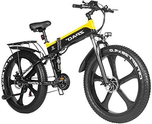 Folding Electric Mountain Bike : CLOTHES Electric Mountain Bike, Electric Bike 1000W 48V Foldable 26inch Mountain Bike With Fat Tire E-bike Pedal Assist Hydraulic Disc Brake, Bicycle (Color : Yellow)