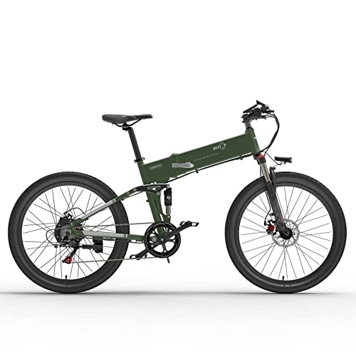Folding Electric Mountain Bike : Clydpee Electric Bike, Aluminium Frame, Electric Bicycle Mountain Bike with 48V 10.4AH Integrated Battery for Teenagers and Adults Outdoor Commuter, ArmyGreen