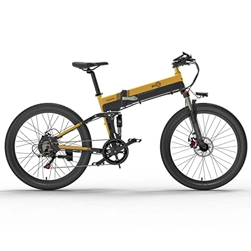 Folding Electric Mountain Bike : Clydpee Electric Bike, Aluminium Frame, Electric Bicycle Mountain Bike with 48V 10.4AH Integrated Battery for Teenagers and Adults Outdoor Commuter, YellowBlack
