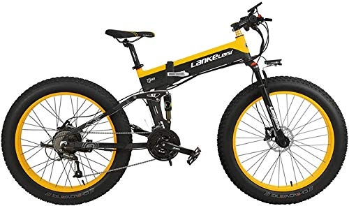 Folding Electric Mountain Bike : CNRRT 1000W electric bicycle folding speed 27 * 26 4.0 5 PAS fat bicycle hydraulic disc brake movable 48V 10Ah lithium battery (standard black and yellow, 1000W) (Color : -, Size : -)