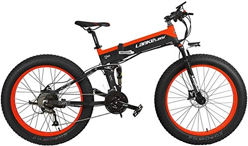 Folding Electric Mountain Bike : CNRRT 1000W foldable electric bicycle speed 27 * 26 4.0 5 PAS fat bicycle hydraulic disc brake movable 48V 10Ah lithium battery (standard dark red, 1000W + 1 spare battery) (Color : -, Size : -)