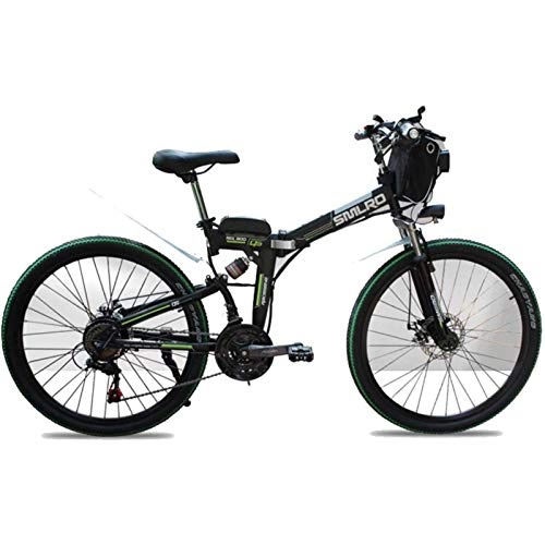Folding Electric Mountain Bike : CNRRT Adult children used 48V electric mountain bikes, 26-inch foldable electric bicycles with 4.0-inch fat wheel spoke wheel all-shock shock travel outdoor bicycle (Color : Black)