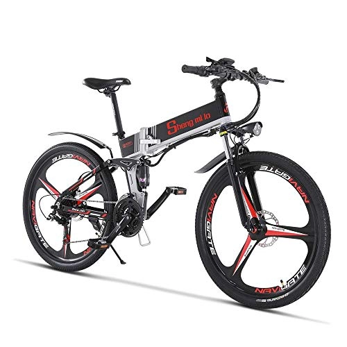 Folding Electric Mountain Bike : CNRRT Electric bicycle - the foldable portable electric bicycles, to the suspension before work and leisure, neutral assisted bicycle pedal, 350W / 48V (black (350W)) (Color : -, Size : -)