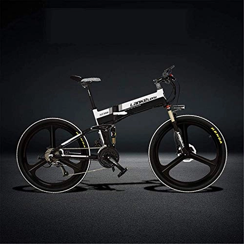 Folding Electric Mountain Bike : CNRRT XT750-S 26 inch folding electric bicycle hydraulic disc brake, 400W motor, battery top brands, long life, 5 auxiliary pedals (Color : Black White, Size : 14.5Ah+1 Spare)