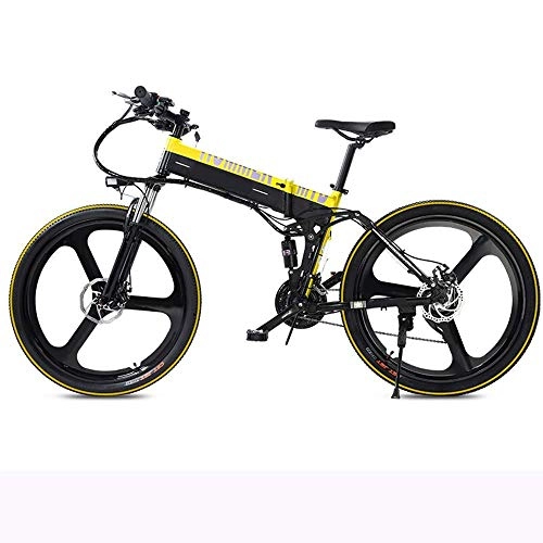 Folding Electric Mountain Bike : Collapsible Electric Mountain Bike, Power Bike 48V Lithium Battery, Portable Electric Bicycle Two-wheeled Adult Travel Smart Battery Car Yellow