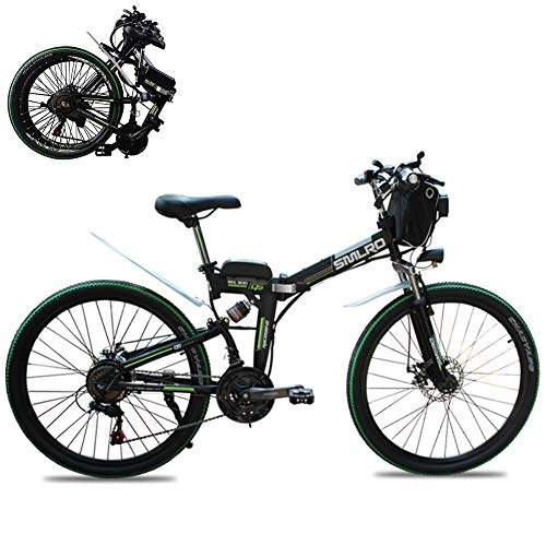 Folding Electric Mountain Bike : Country Mountain electric bike 26" Electric folding Hybrid Bike 21 Speed Gear Disc Brakes Smart Ebike for Mens (48V 350W) Removable Lithium-Ion Battery, Black