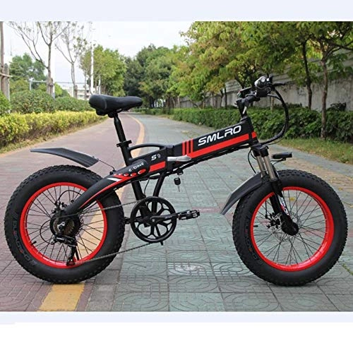 Folding Electric Mountain Bike : cuzona 1000W Folding Electric Bicycle 20Inch Fat Tire ebike 7 Speed with 48V 14Ah Lithium Battery Powerful Beach Electric Bike-14AH_1000W_Red
