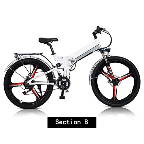Folding Electric Mountain Bike : CXY-JOEL Folding Mountain Electric Bicycle, 26''Battery Bike Adult with 300W Motor Removable 48V10Ah Lithium-Ion Battery 21 Speed Shifter with Rear Seat Dual Disc Brakes, Black, A, White