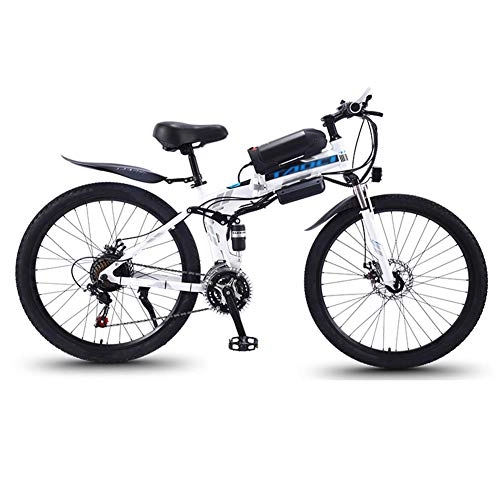 Folding Electric Mountain Bike : CYC Steel Frame Folding Electric Bicycle Adult Mountain Bike 36v 13a 22mph 350w Automatic Headlight Professional 21 Speed Gears Foldable Bicycle Suitable for Travel and Leisure Activities, White