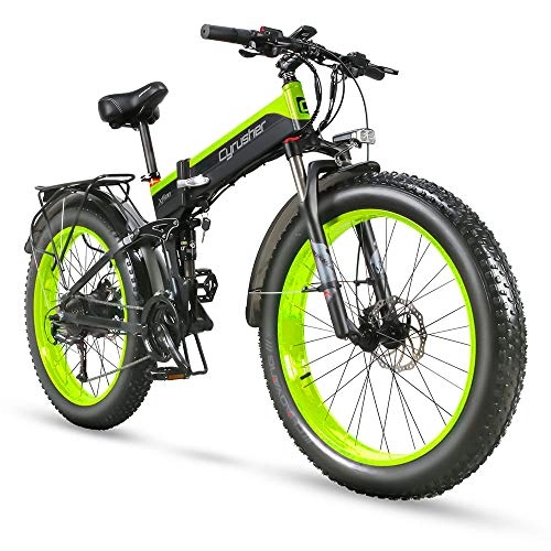 Folding Electric Mountain Bike : Cyrusher XF690 1000W Electric Bike 27 Speeds Fat Tyre Mountain Bike 48V 12.8Ah Folding Bike with Hydraulic Oil Disc Brake Ebikes(green)