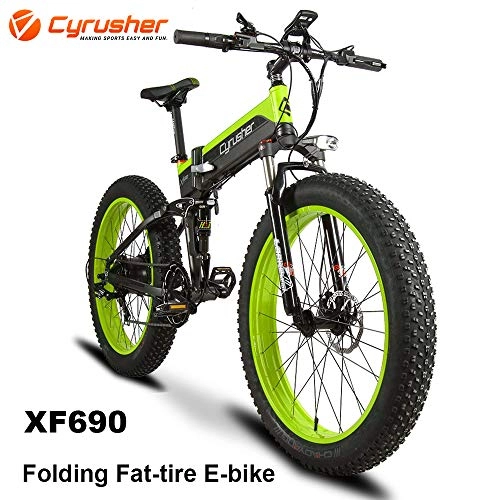 Folding Electric Mountain Bike : Cyrusher XF690 500W 48V 10AH 7 Speeds Folding Electric Fat Bike (green)