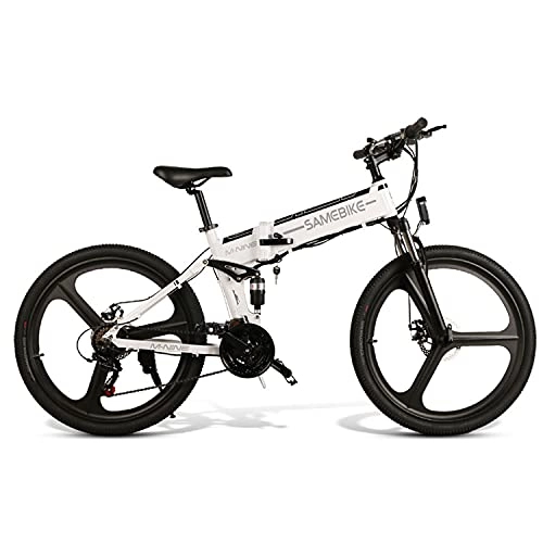 Folding Electric Mountain Bike : DDFGG 26 Inch Electric Bike Mountain Bike, Adult Foldable Electric Mountain Bike 350W 48V 10AH, Electric Bike Men And Women With Central LCD Instrument(Color:white)