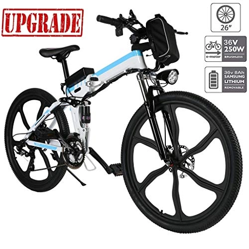 Folding Electric Mountain Bike : DEPTH Electric Bicycle Mountain Bike with Removable Large Capacity Lithium-Ion Battery 48V, Electric Bike 21 Speed Gear And Three Working Modes, Blue