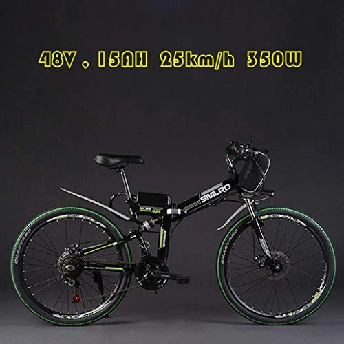 Folding Electric Mountain Bike : DEPTH Electric Mountain Bike 48V 15AH with Removable Large Capacity Lithium-Ion Battery Electric Bicycle 21 Speed Gear And Three Working Modes 350W E-Bike, Black, 24