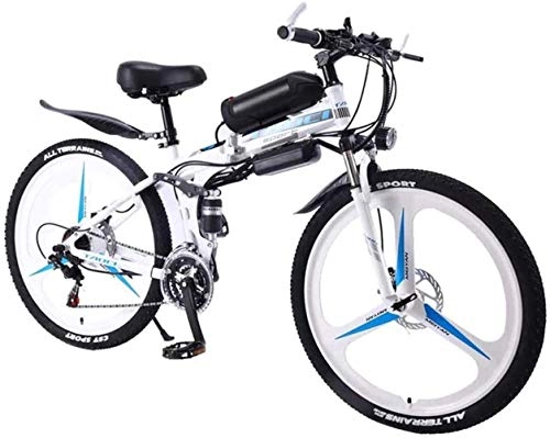 Folding Electric Mountain Bike : Dirty hamper Mountain Bike 26''Folding Electric Mountain Bike Adult, Dual Disc Brakes, Bicycle Removable Large Capacity Lithium-Ion Battery (Color : White 8AH)