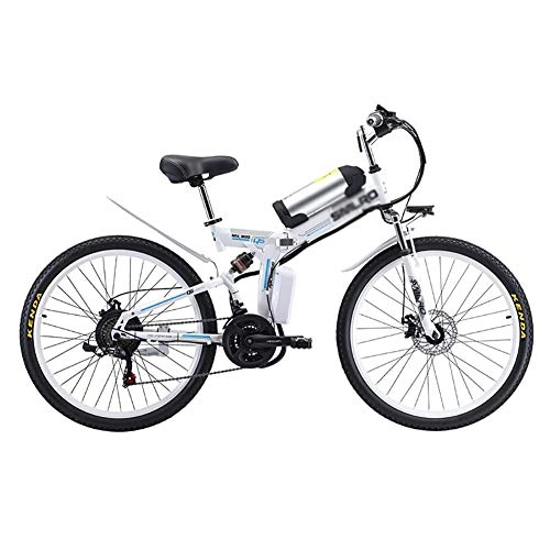 Folding Electric Mountain Bike : DJP Mountain Bike, Furniture Electric Bike Smart Mountain Bike, Folding Ebikes for Adults, 8Ah Lithium-Ion Batter 3 Riding Modes, Max Speed 20Km Per Hour White 350W 48V 8Ah, White, 350W 48V 8Ah