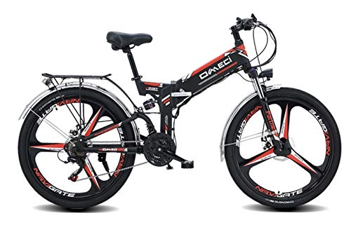 Folding Electric Mountain Bike : DRAKE18 Electric Mountain Bike, 48V10AH Folding E-Bike 350W Power Scooter, 21-Speed, Double Shock Absorption, Double Disc Brake, with LED Headlights