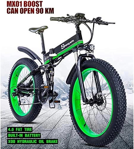 Folding Electric Mountain Bike : Drohneks 1000W Fat Electric Bike 48V Mens Mountain E bike 21 Speeds 26 inch Fat Tire Road Bicycle Snow Bike Pedals (Removable Lithium Battery)