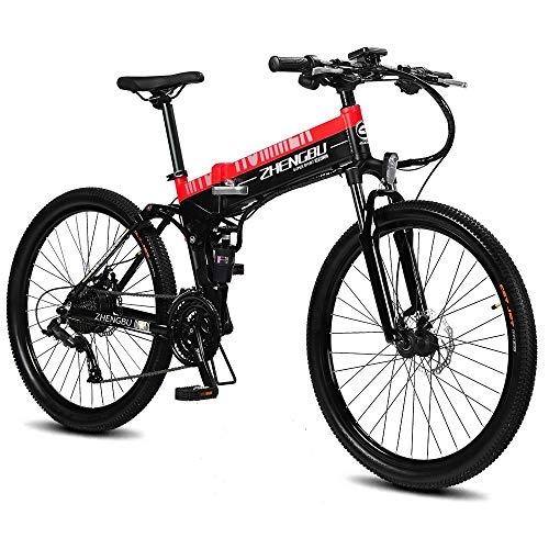 Folding Electric Mountain Bike : Dwm Electric Bike for Adults 400W 48V 10AH Lithium Battery Fast Folding Mountain Bicycle Intelligent Brushless Controller 27 Speed, black+red, 26''Wire Wheels