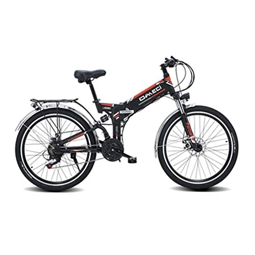 Folding Electric Mountain Bike : E-bike Bike Mountain Folding Electric Bike with 21-speed Shimano Transmission System, 300W, 10AH, 48V lithium-ion battery, Adult Electric Bicycle / Commute Ebike ( Color : Black , Size : 24 inches )