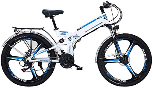Folding Electric Mountain Bike : Ebikes, 24 / 26'' Folding Electric Mountain Bike with Removable 48V / 10AH Lithium-Ion Battery 300W Motor Electric Bike E-Bike 21 Speed Gear And Three Working Modes ZDWN ( Color : White , Size : 24inch )