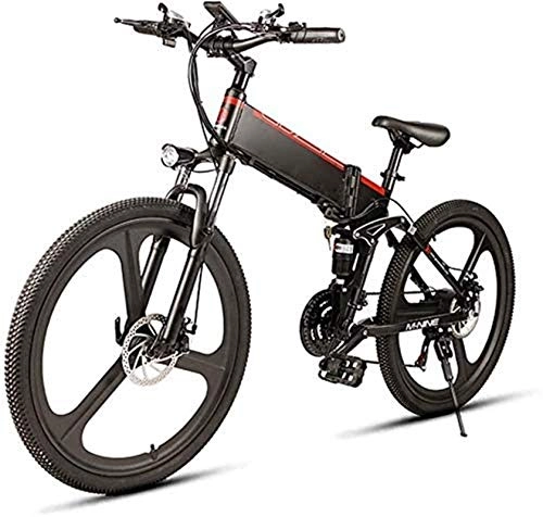 Folding Electric Mountain Bike : Ebikes, 26-inch 21-Speed Electric Snow Bike 350W Folding Mountain Electric Bike with 48V10AH Removable Lithium-ion Battery, Aluminum Alloy Double Suspension Bike, Maximum Speed 35Km / H (Color : Black)