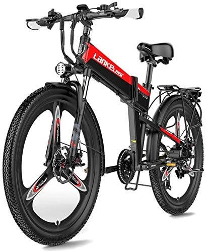 Folding Electric Mountain Bike : Ebikes, 26 Inch Folding Electric Bike 400W 48V 10.4Ah / 12.8Ah Li-ion Battery Pedal Assist Front With Rear Suspension Adult Electric Bicycles Snow E-Bike (Color : Black, Size : 48V / 10.4AH)