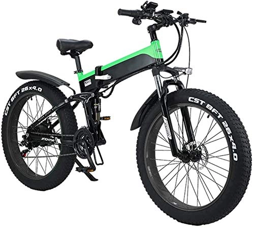 Folding Electric Mountain Bike : Ebikes, Adult Folding Electric Bikes, Hybrid Recumbent / Road Bikes, with Aluminum Alloy Frame, LCD Screen, Three Riding Mode, 7 Speed 26 Inch City Mountain Bicycle Booster (Color : Green)