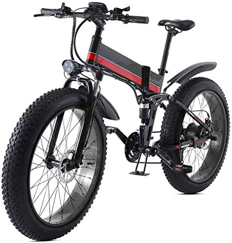Folding Electric Mountain Bike : Ebikes, Adults Mountain Electric Bicycle, 26 Inch Folding Travel Electric Bicycle 4.0 Fat Tire 21 Speed Removable Lithium Battery with Rear Seat 1000W Brushless Motor (Color : Black green)