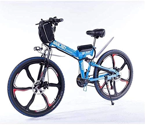 Folding Electric Mountain Bike : Ebikes, Electric Bicycle Assisted Folding Lithium Battery Mountain Bike 27-Speed Battery Bike 350W48v13ah Remote Full Suspension (Color : Blue, Size : 10AH)