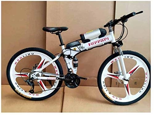 Folding Electric Mountain Bike : Ebikes, Electric Bicycle Folding Lithium Battery Assisted Mountain Bike Suitable for Adult Variable Speed Riding Carbon Steel Frame, Red, 21 speed (Color : White, Size : 27 speed)