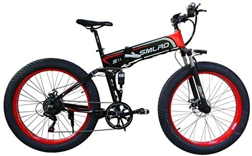 Folding Electric Mountain Bike : Ebikes, Electric Bicycle Folding Mountain Power-Assisted Snowmobile Suitable for Outdoor Sports 48V350W Lithium Battery (Color : Red, Size : 48V10AH)