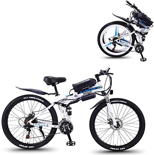 Folding Electric Mountain Bike : Ebikes, Electric Bike Folding Electric Mountain Bike with 26" Super Lightweight High Carbon Steel Material, 350W Motor Removable Lithium Battery 36V And 21 Speed Gears ( Color : White , Size : 10AH )