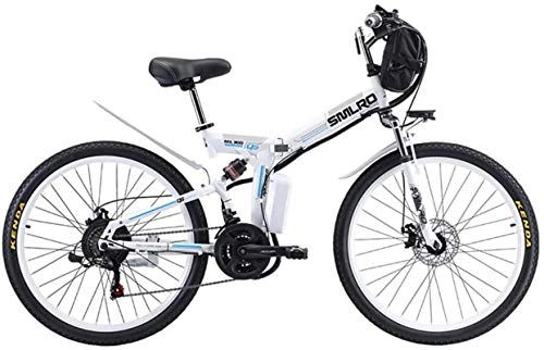 Folding Electric Mountain Bike : Ebikes, Electric Mountain Bike 26" Wheel Folding Ebike LED Display 21 Speed Electric Bicycle Commute Ebike 500W Motor, Three Modes Riding Assist, Portable Easy To Store for Adult (Color : White)