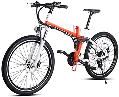 Folding Electric Mountain Bike : Ebikes, Electric Mountain Bike 48v and 500w Assist Electric Bicycle Beach Snow Bike for Adults Aluminum Electric Scooter 8 Speed Gear E-bike with Removable 48v 10.4a Lithium Battery ( Color : Orange )