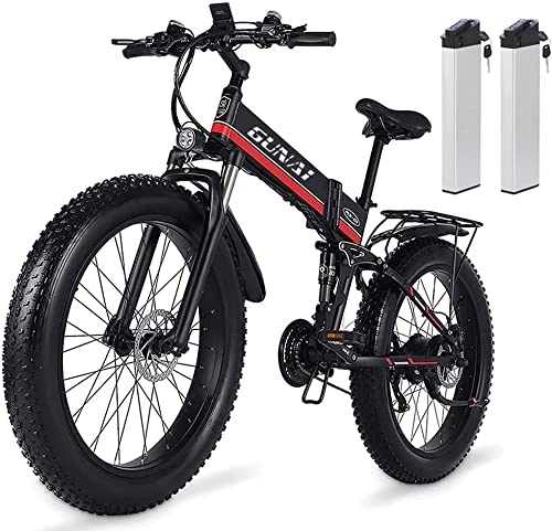Folding Electric Mountain Bike : Electric Bicycle 26''×4.0 Fat tire, 21-Speed Mountain E-Bike, folding electric bike Full suspension, removable 614Wh Lithium Battery, Hydraulic Disc Brake Shengmilo MX01 (red, add an extra battery)