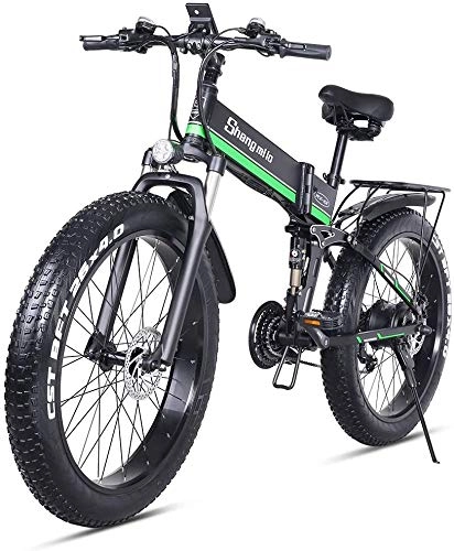 Folding Electric Mountain Bike : Electric Bicycle 26''×4.0 Fat tire, Mountain E-Bike, folding electric bike Full suspension, removable 614Wh Lithium Battery, Hydraulic Disc Brake Shengmilo MX01 (green, add an extra battery)