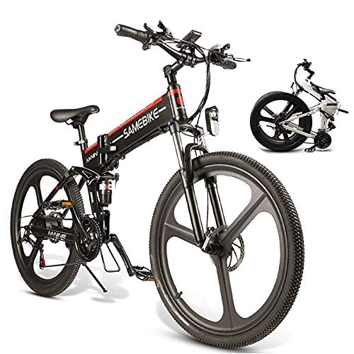 Folding Electric Mountain Bike : Electric Bicycle, 26-inch Folding Mountain Bike, Fat Tire Ebike, with 48V 10.4Ah 350W Lithium-ion battery, 21-level Shift Assisted, Shock Absorption Mechanism, Black