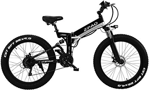 Folding Electric Mountain Bike : Electric bicycle, 26 inches 500W folding electric bicycles, mountain bike tire fat 4.0, adjustable handlebar with USB plug LCD display, assisted bicycle pedal woo ( Color : Black , Size : 10.4Ah )