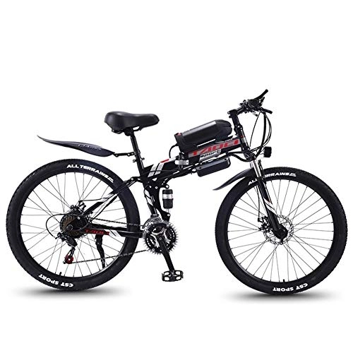 Folding Electric Mountain Bike : Electric Bicycle Adult Waterproof Folding Electric Mountain Bike, 350W Snow Bikes, Removable 36V 8AH Lithium-Ion Battery for, Adult Premium Full Suspension 26 Inch Electric Bicycle ( Color : Black )