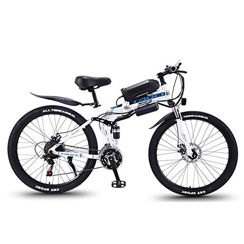 Folding Electric Mountain Bike : Electric Bicycle Adult Waterproof Folding Electric Mountain Bike, 350W Snow Bikes, Removable 36V 8AH Lithium-Ion Battery for, Adult Premium Full Suspension 26 Inch Electric Bicycle ( Color : White )