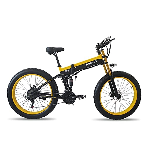 Folding Electric Mountain Bike : Electric Bicycle Electric Bike for Adults Electric Mountain Bike Ebikes 26” Fat Tire Foldable and Commuting E-Bike 1000W Motor with 48V 13Ah Removable Lithium-ion Battery Beach Dirt Bike 21-speed