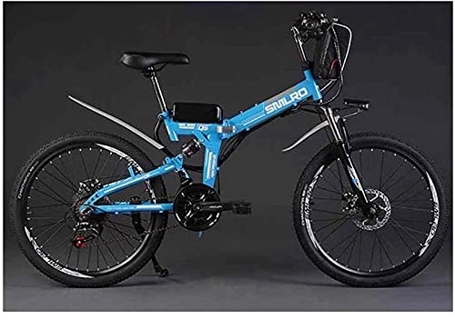 Folding Electric Mountain Bike : Electric Bicycle Folding Lithium Battery Mountain Electric Bicycle Adult Transportation Auxiliary 48V Battery Car (Color : Blue, Size : 48V20AH)