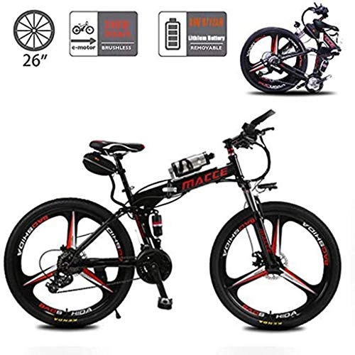 Folding Electric Mountain Bike : Electric Bicycle, Removable Large-Capacity 6.8Ah Lithium-Ion Battery 26-Inch Adult Folding Electric Mountain Bike, Suitable for Urban Electric Bicycles, Light Bicycles for Men And Women, Black