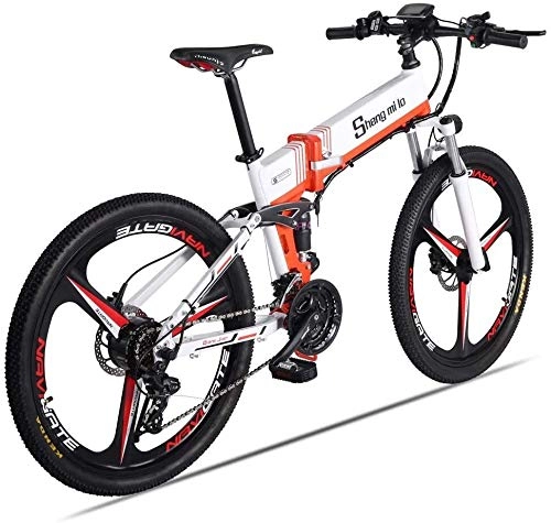 Folding Electric Mountain Bike : Electric bicycle, Shengmi Luo electric bike folding bike 26 350W 21 inch double disc speed Shimano Derailleur intelligent electric bicycle woo (Color : Orange, Size : -)