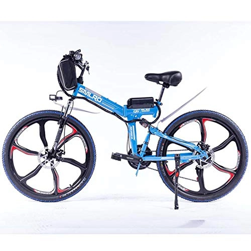 Folding Electric Mountain Bike : Electric Bike 21 Speed Gear and 2 Working Modes, Fiugsed 26'' Electric Mountain Bike with Removable Large Capacity Lithium-Ion Battery (48V), Blue